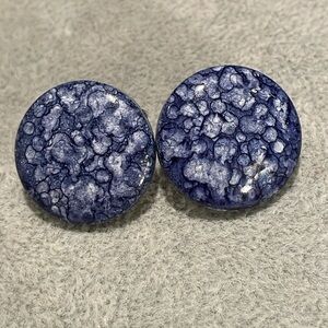 Blue Artsy Faux stone design stylish button earrings vintage